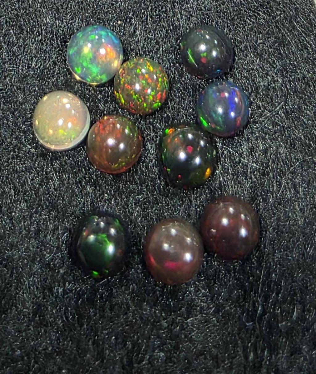 Ethiopian Black Opal Lot Round Cabochon 3mm. (10pcs)  -Gemstone Parcels-Loose Stones Wholesale Price
