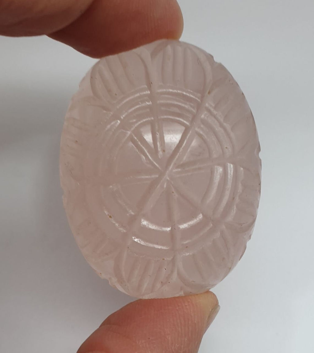 Huge One Of A kind Hand Carved Rose  Quartz Oval  Cabochon Stone Unique Carving 43.22x33.3x18mm 178.8ct Really Collector Piece