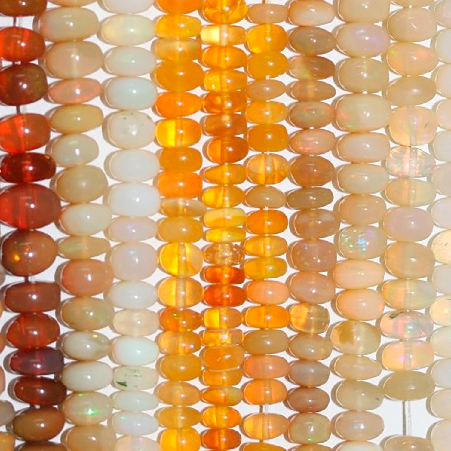 Perles rondelles lisses et graduées en opale éthiopienne, 40 cm (16 pouces), 3 x 2 à 6 x 4 mm. Longueur du fil : environ 42 cm.