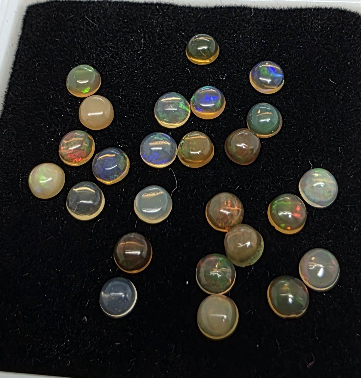 Ethiopian Opal Lot Round Cabochon 3mm. (25pcs)  -Gemstone Parcels-Loose Stones Wholesale Price