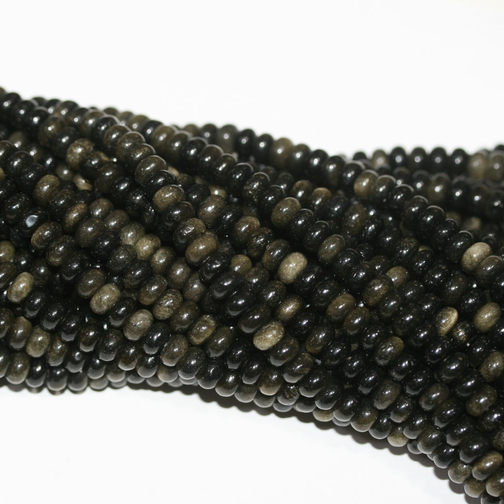 Perles rondelles lisses en obsidienne St 15" 6x4mm.- Brin 39cm.