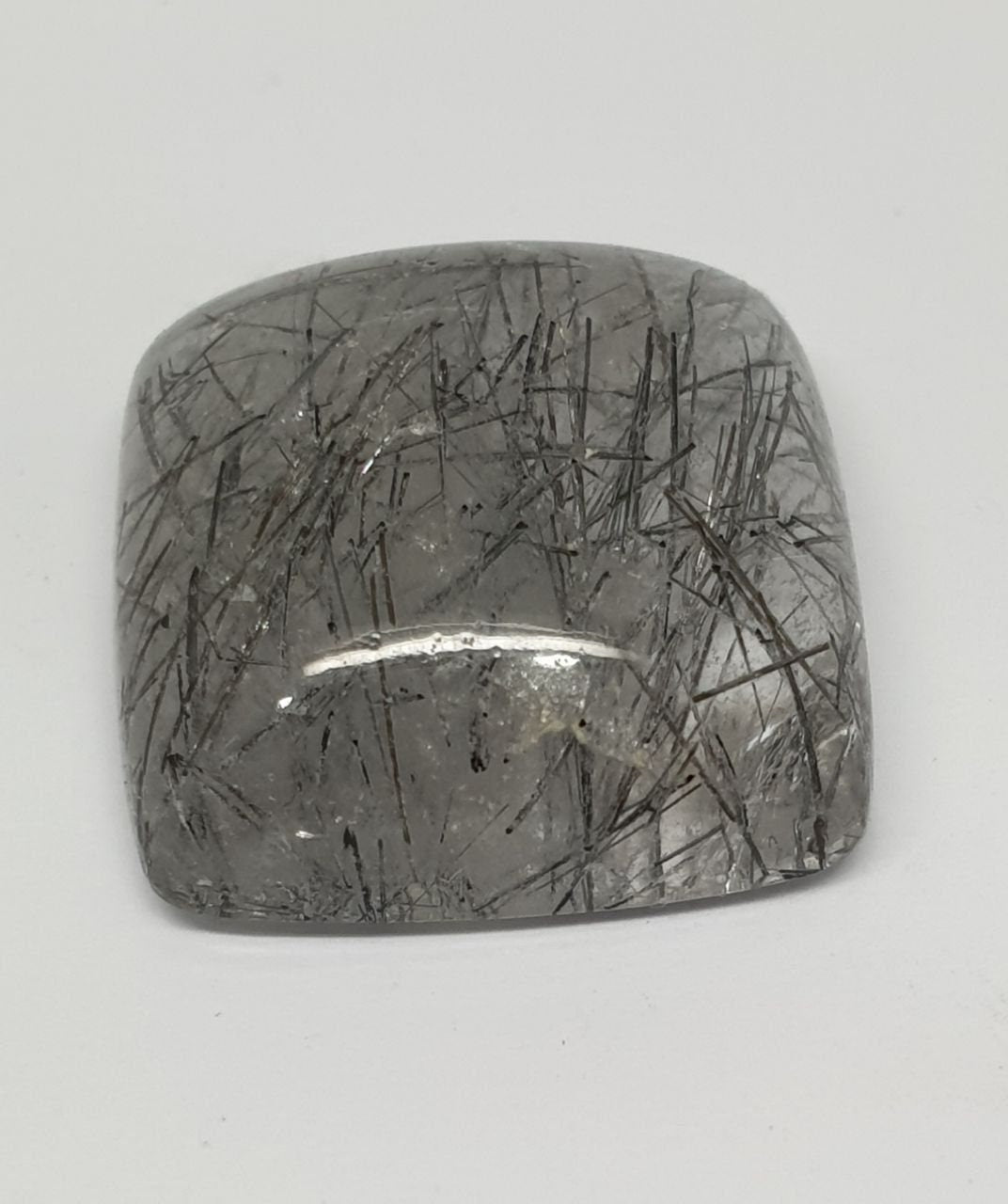 Tourmalinated Quartz Cushion  Cabochon Flat Back 17x17.5mm 21ct Tourmaline Needles Inclusions