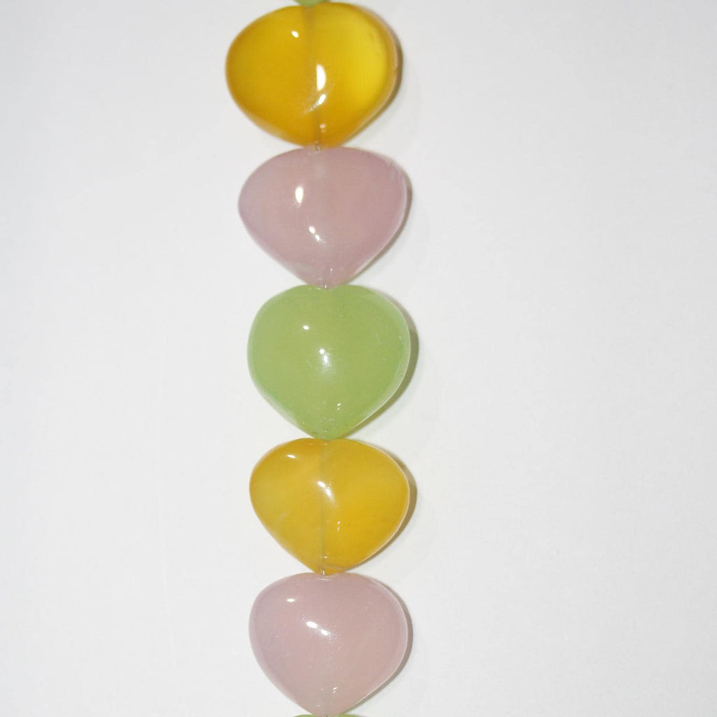 Cuentas de corazón liso de calcedonia multicolor de 7" St 19x20 mm. Aprox. - Hilo de 17 cm.