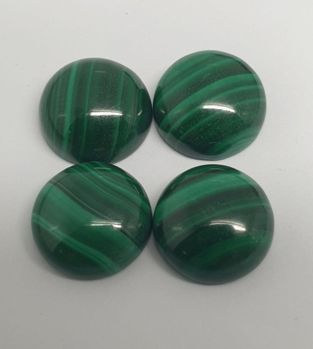 Lote de 4 cabujones redondos de malaquita de 12 mm. (4 piezas) Malaquita genuina natural sin tratar