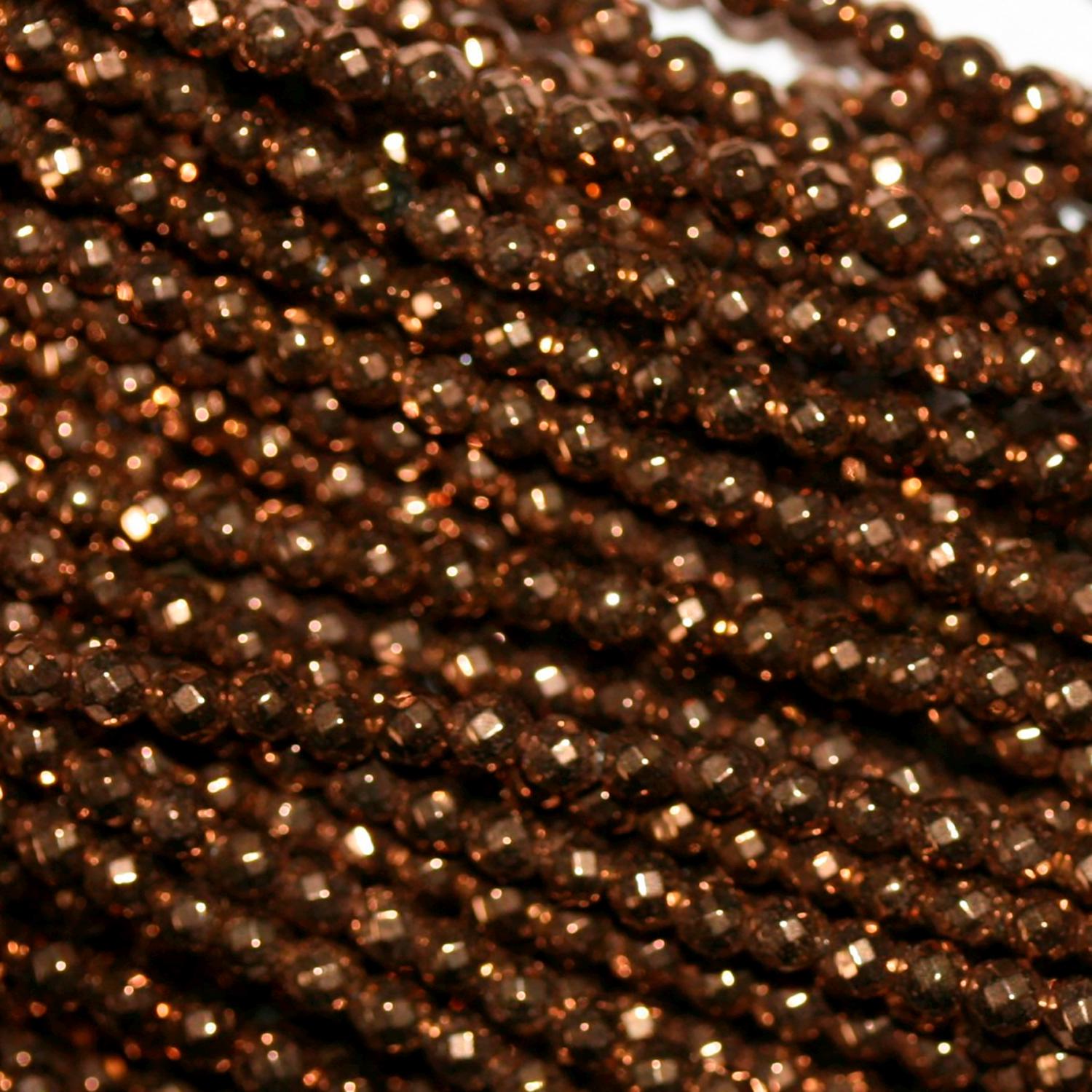Cuentas redondas facetadas de hematita marrón de 16" (2 mm) - Hilo de 40 cm