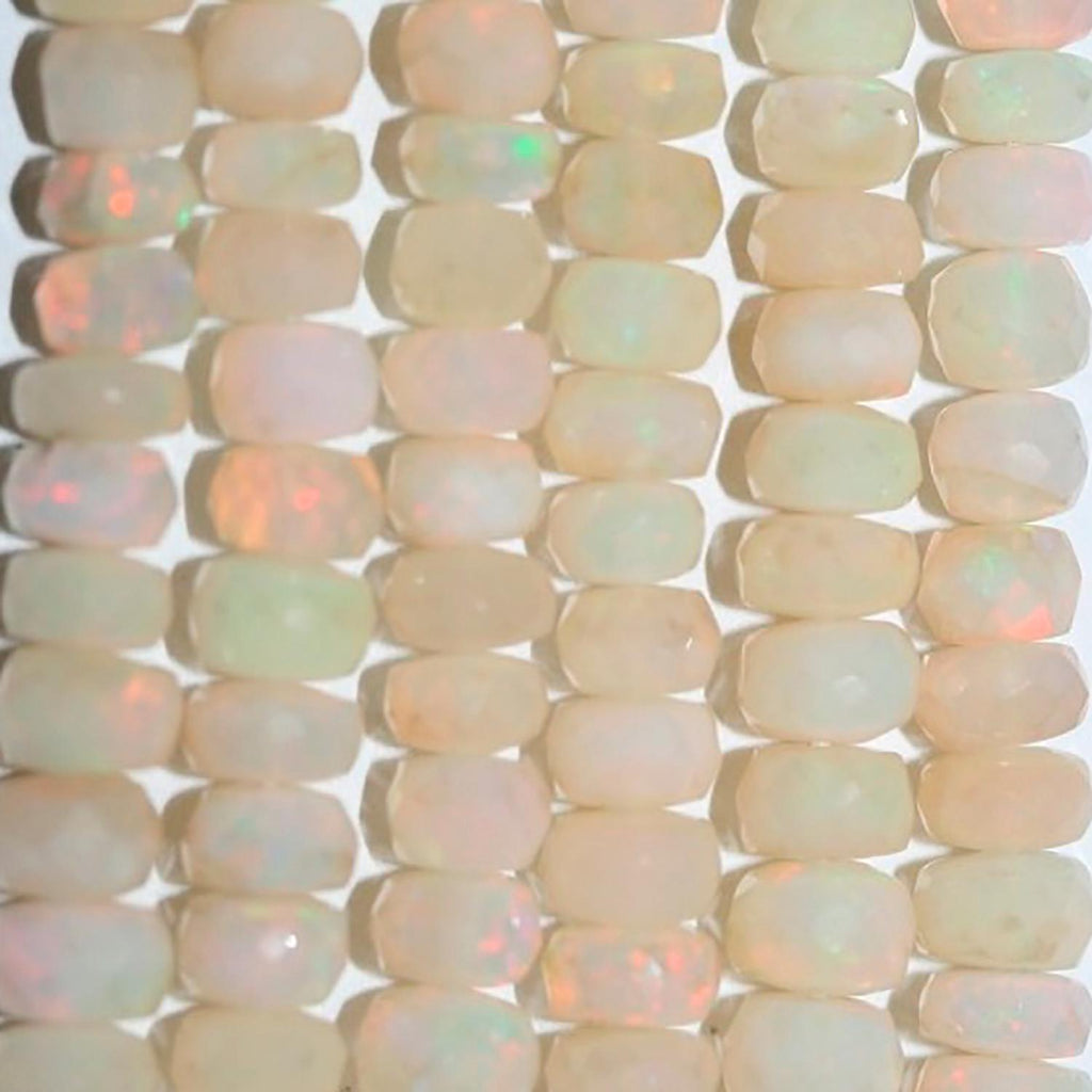 Cuentas redondas facetadas de ópalo etíope de San Etiopía de 45,7 cm (4 x 2-5 x 3 mm). Longitud aproximada: 48 cm.