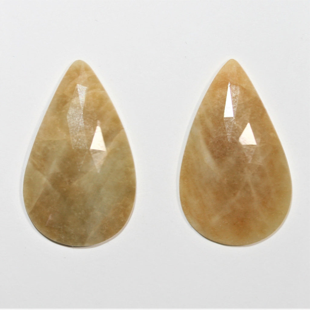 1 Pair Natural Untreated Sapphire 27.5x16.7mm. Cabochons Faceted Drop 22.92ct- Natural Gemstones Jewelry Supplier