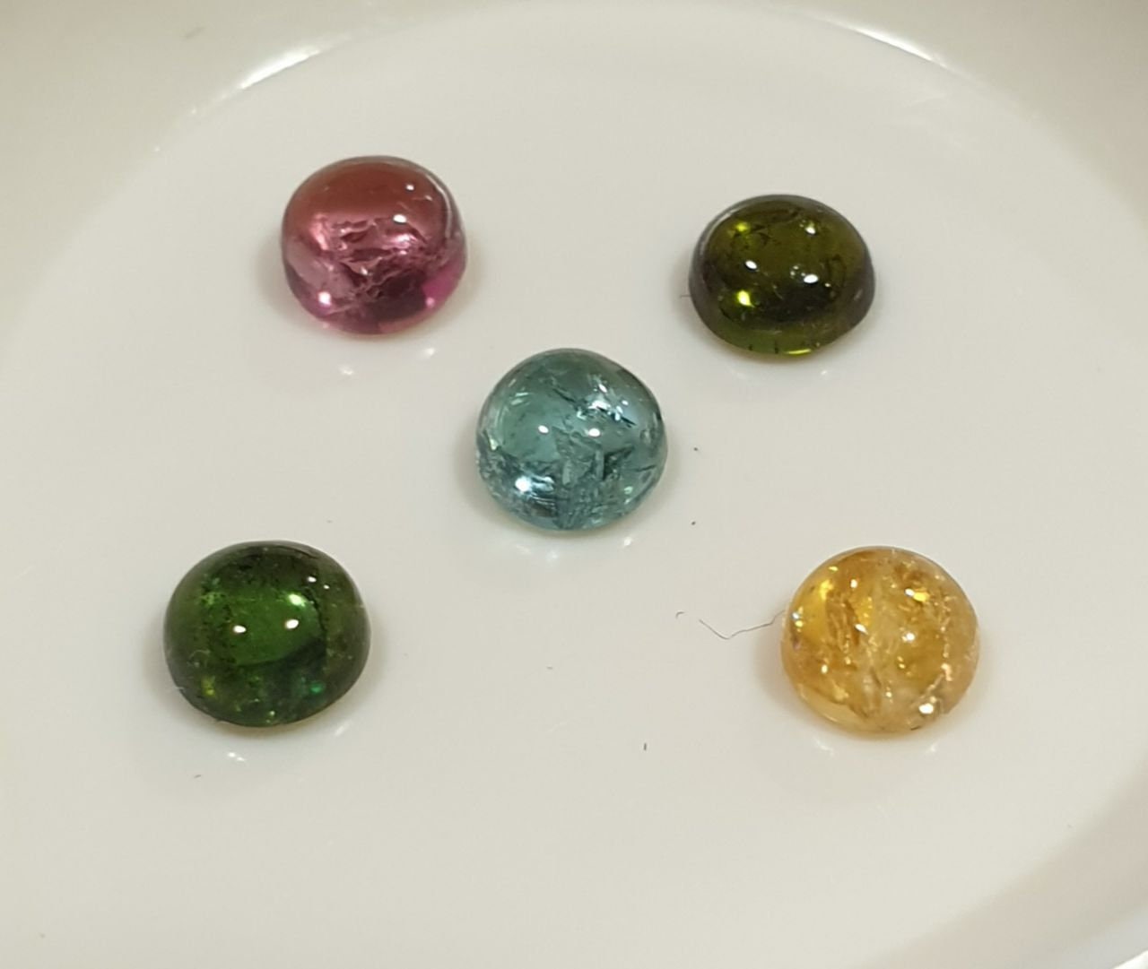 Lot de cabochons ronds de tourmaline bleue, verte, rose et orange, 4-4,2 mm (5 pièces) - Pierres précieuses en vrac - Prix de gros