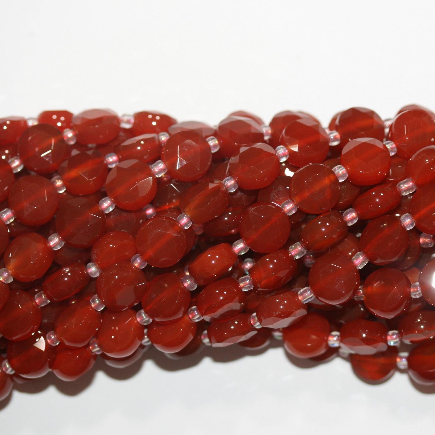 Perles de pierre facettées en cornaline de 15 pouces, 10 mm - Fil de 38 cm.