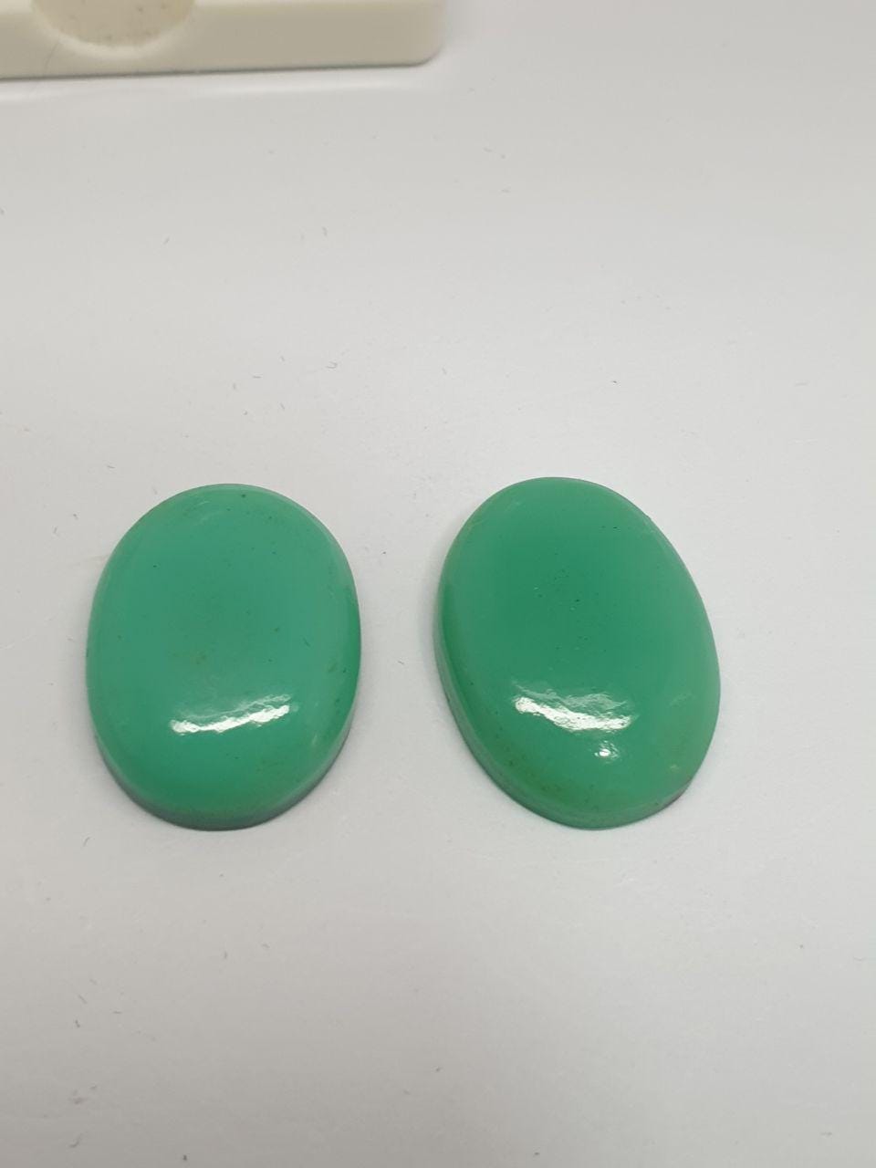 1 Matching Pair Apple Green Oval Chrysoprase Cabochon 20x15mm 28.8ct Natural Untreated Gemstone