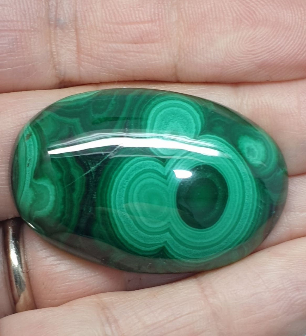 Big AAA Genuine  Malachite Oval Cabochon  42.6x28mm From Zaire  - Gemstone Natural- 123.4 cts