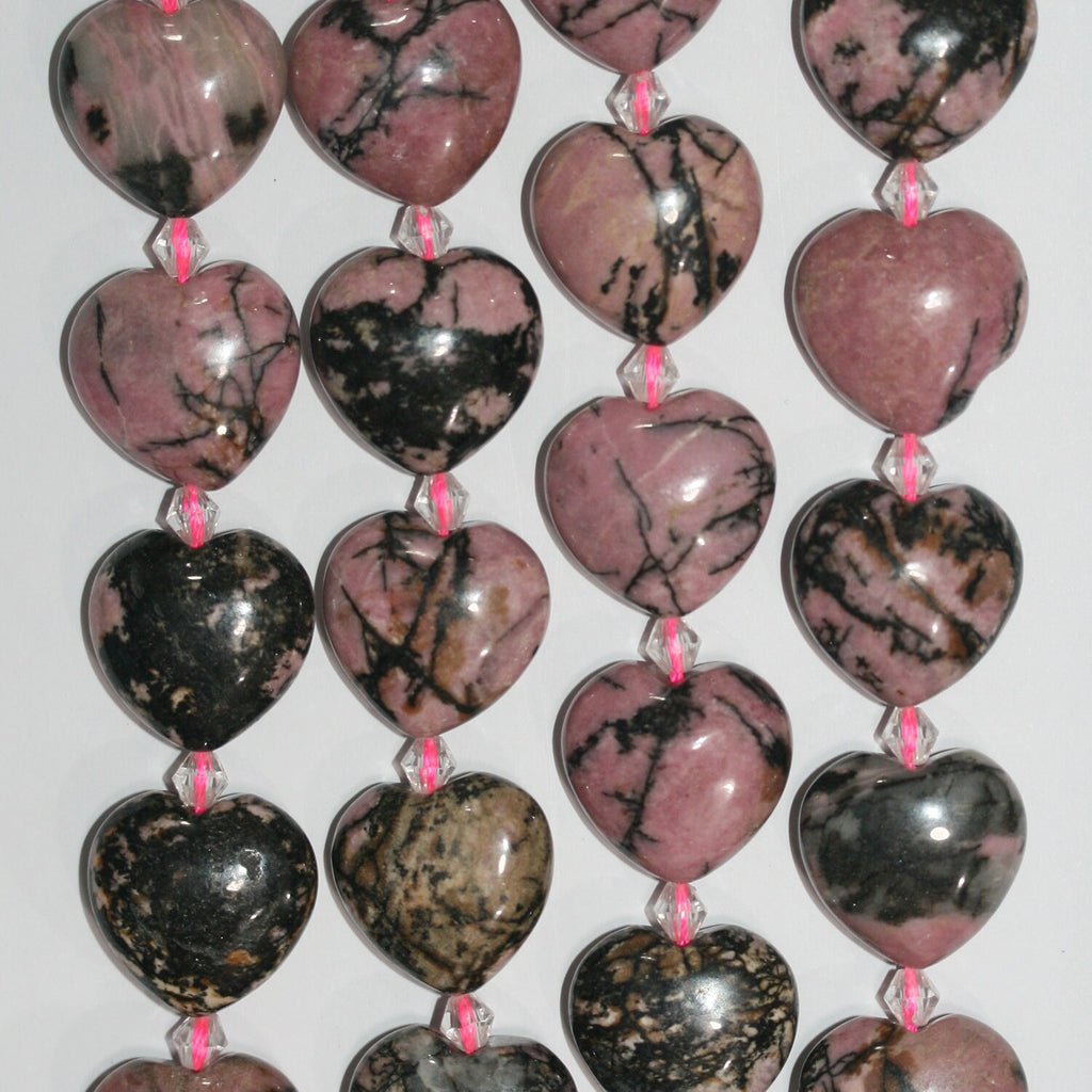 Cuentas de corazón lisas de rodonita de 16" (20 mm) - Hilo de 40 cm