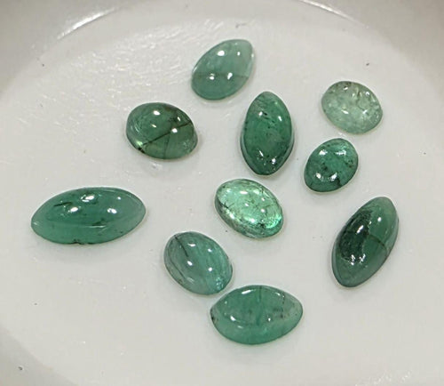 Lot de 10 émeraudes naturelles de forme ovale, marquise ou poire, cabochon, 3,5-6 mm - Pierre précieuse non traitée