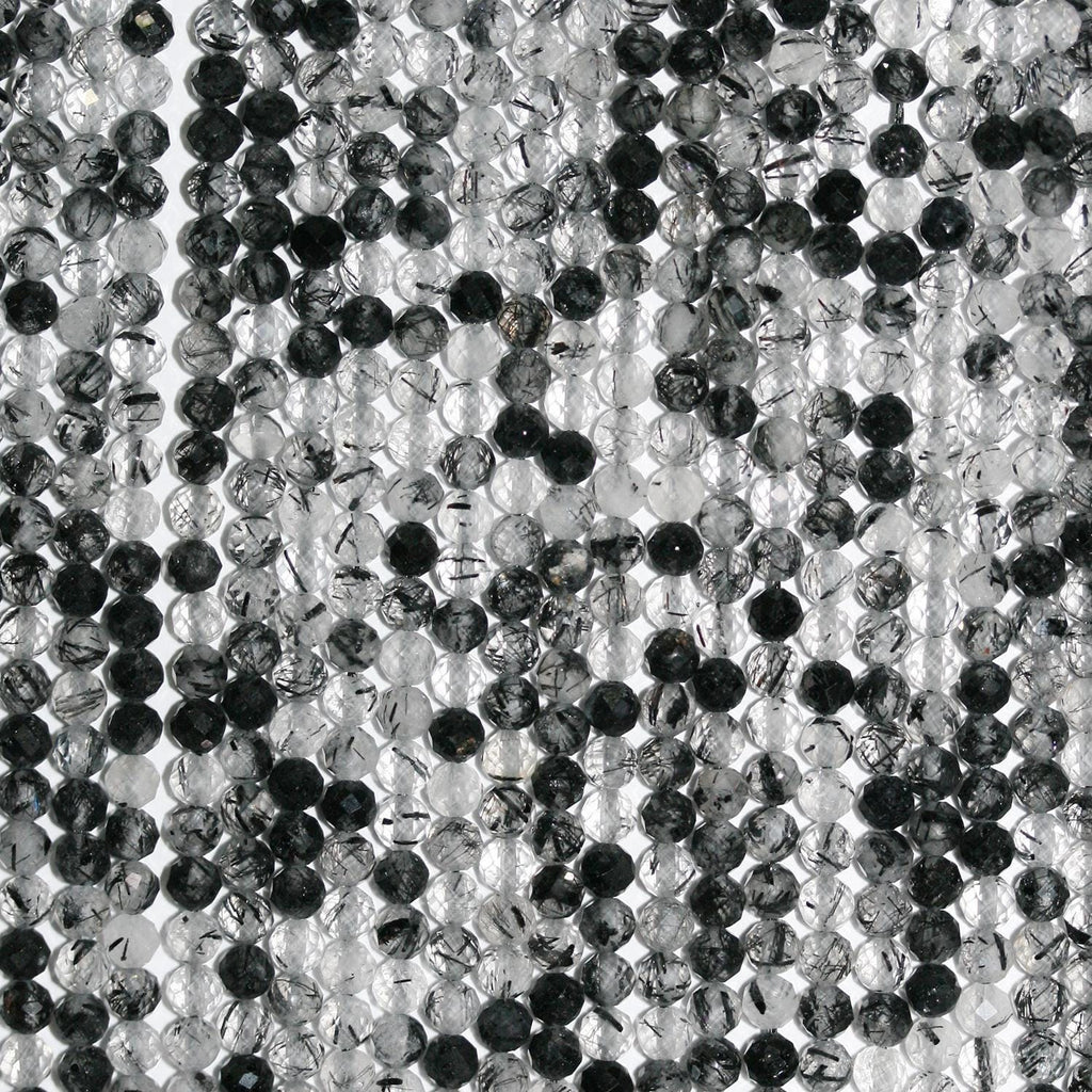 Perles rondes à facettes en quartz tourmaline St 15" 3 mm.-Rig 39 cm.