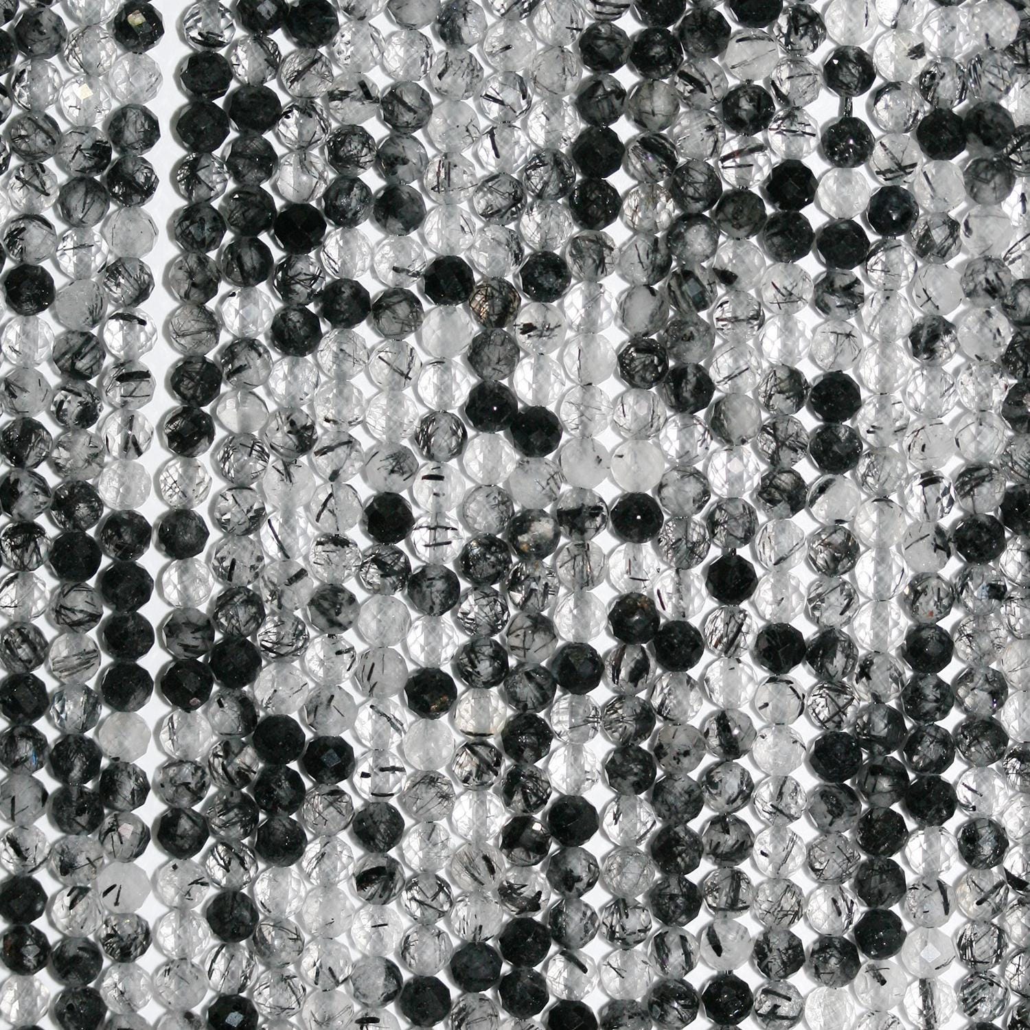 Perles rondes à facettes en quartz tourmaline St 15" 3 mm.-Rig 39 cm.