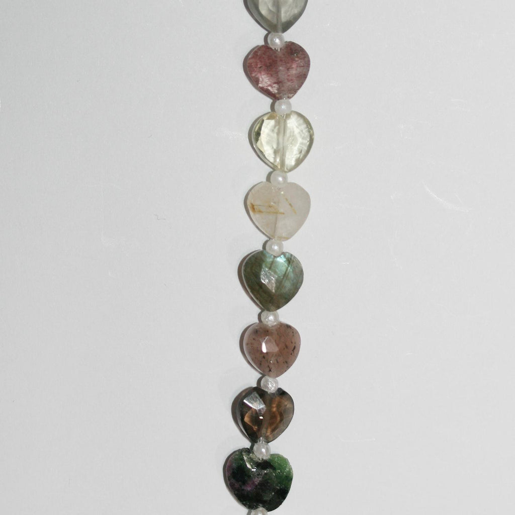 Perles en forme de cœur à facettes, pierres multiples, 8 pouces (environ 7-9 mm) - Longueur du fil : 20 cm