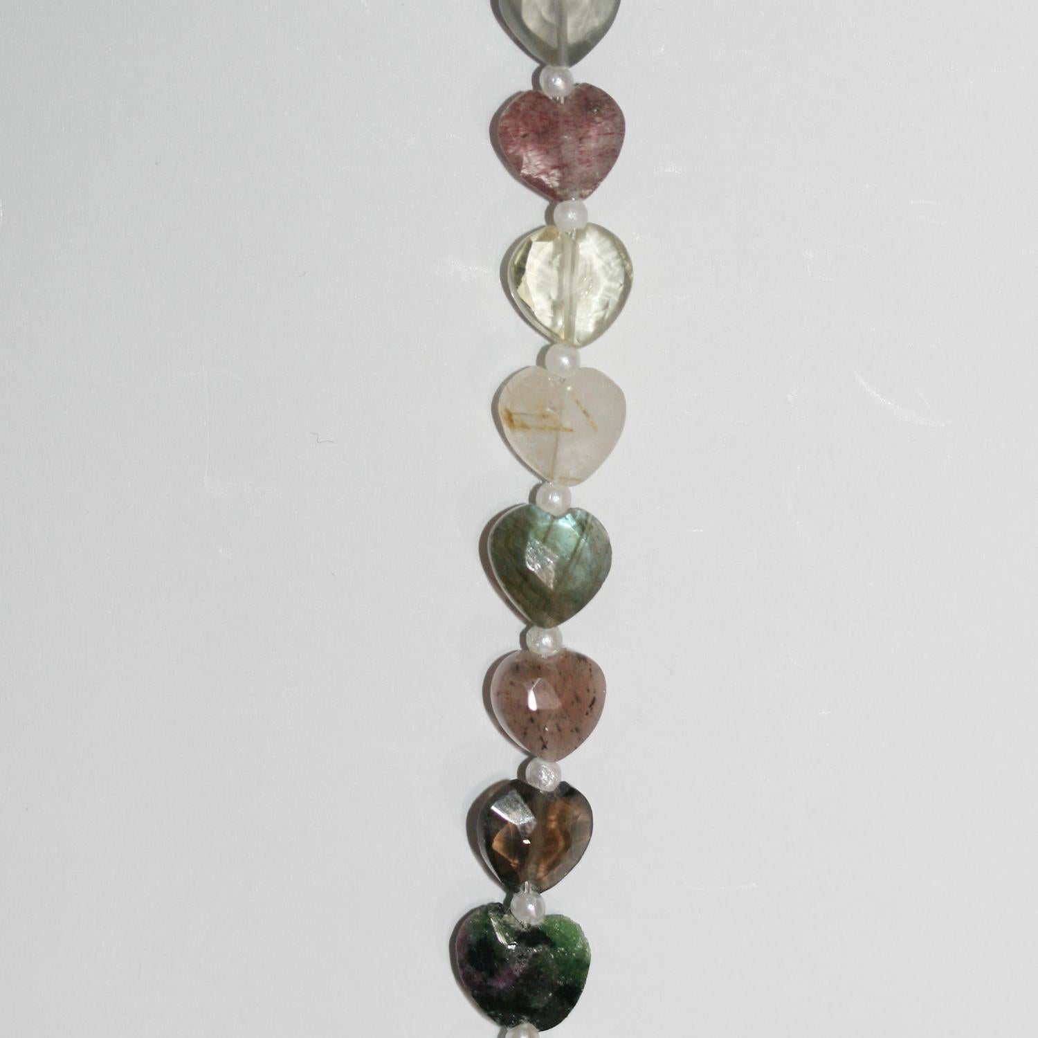 Perles en forme de cœur à facettes, pierres multiples, 8 pouces (environ 7-9 mm) - Longueur du fil : 20 cm