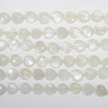 Cuentas de corazón facetadas de piedra lunar blanca de 7" 8x10 mm - Hilo de 17 cm.
