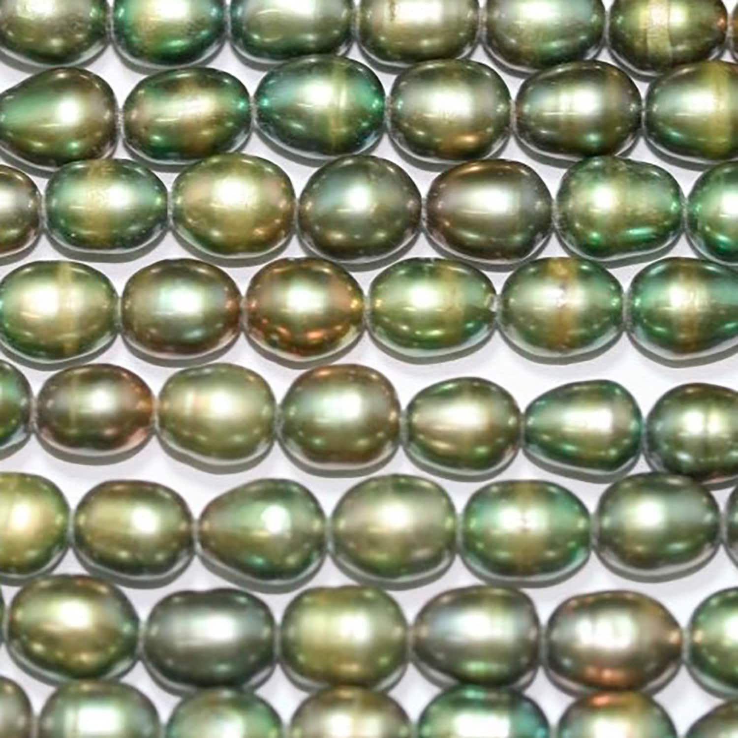 Perles ovales vertes d'eau douce 16 pouces (7 x 5 mm) - Fil de 40 cm - Perles naturelles à prix de gros