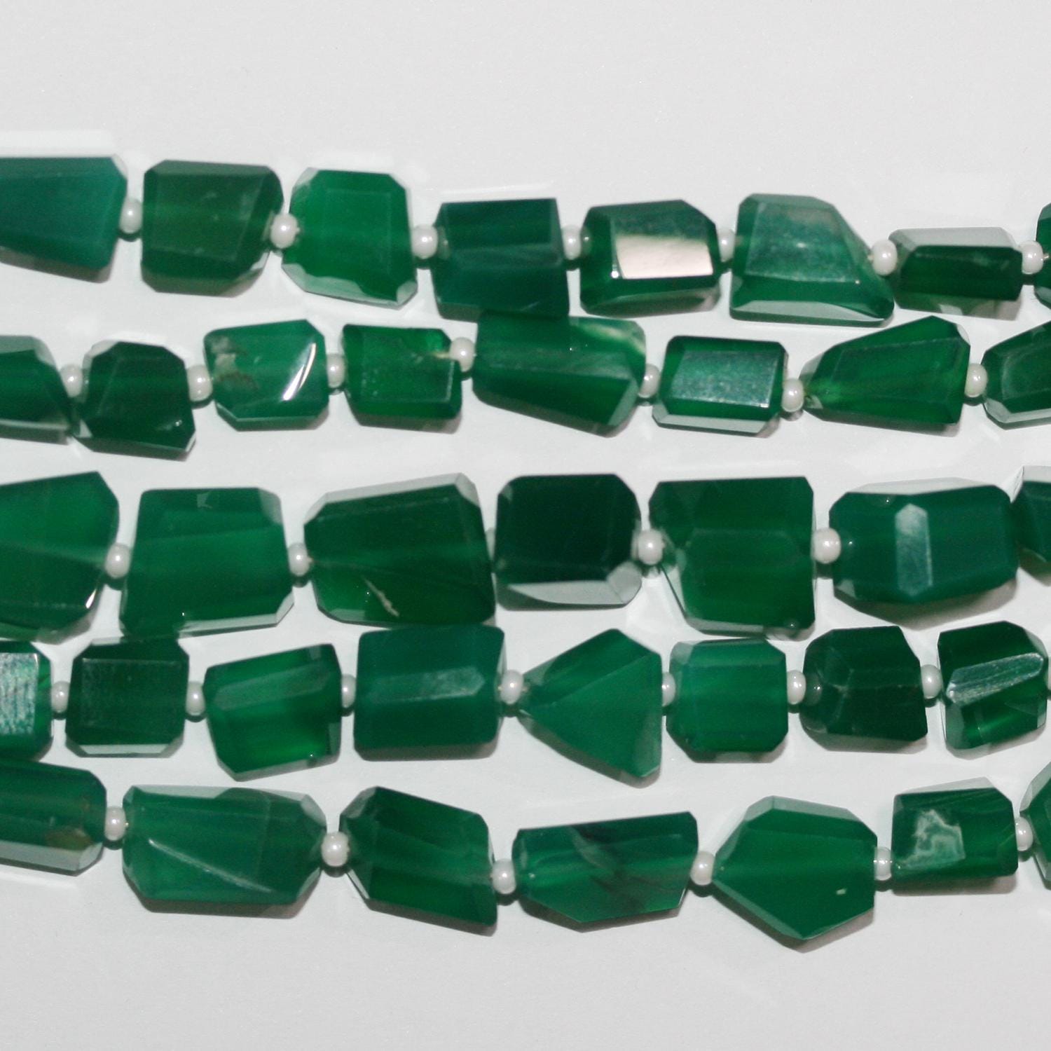12" St Green Onyx Faceted Nugget Beads 10x7mm.Approx.-Strand 36cm