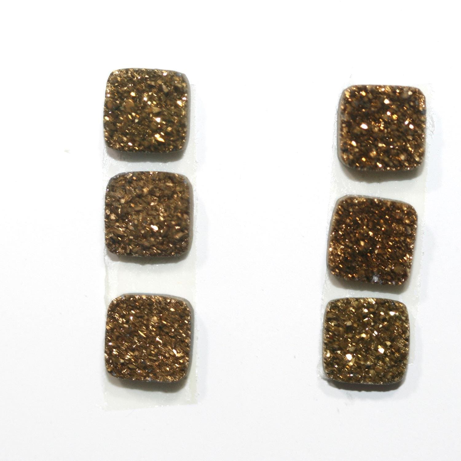Lote de 6 cabujones cuadrados de ágata drusa dorada (6 unidades) de 8 mm