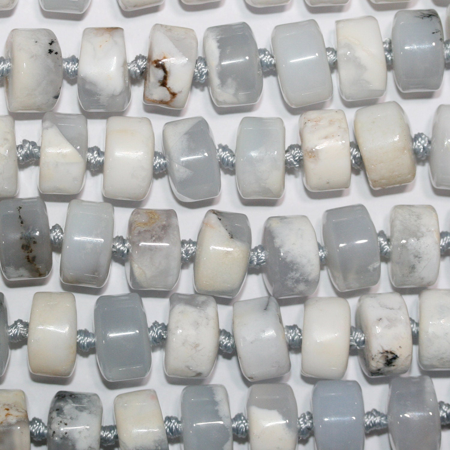 Cuentas redondas lisas de ágata blanca-gris de 16" (14 x 8 mm) - Hilo de 40 cm