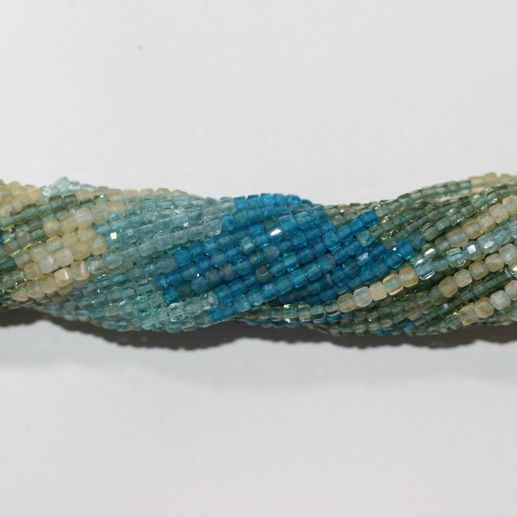 15" St Perles Cube Facettées en Apatite Multicolore 2mm.-Rig 39cm.