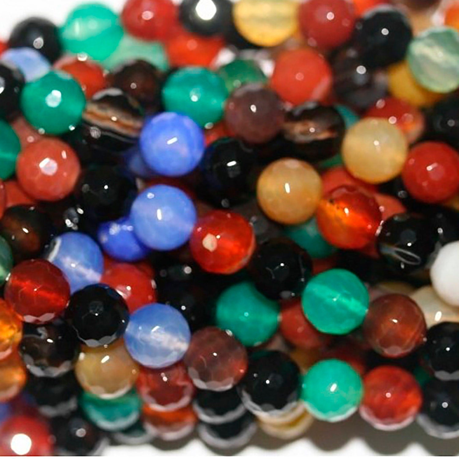 Cuentas redondas facetadas de ágata multicolor de 16" (8 mm) - Hilo de 40 cm