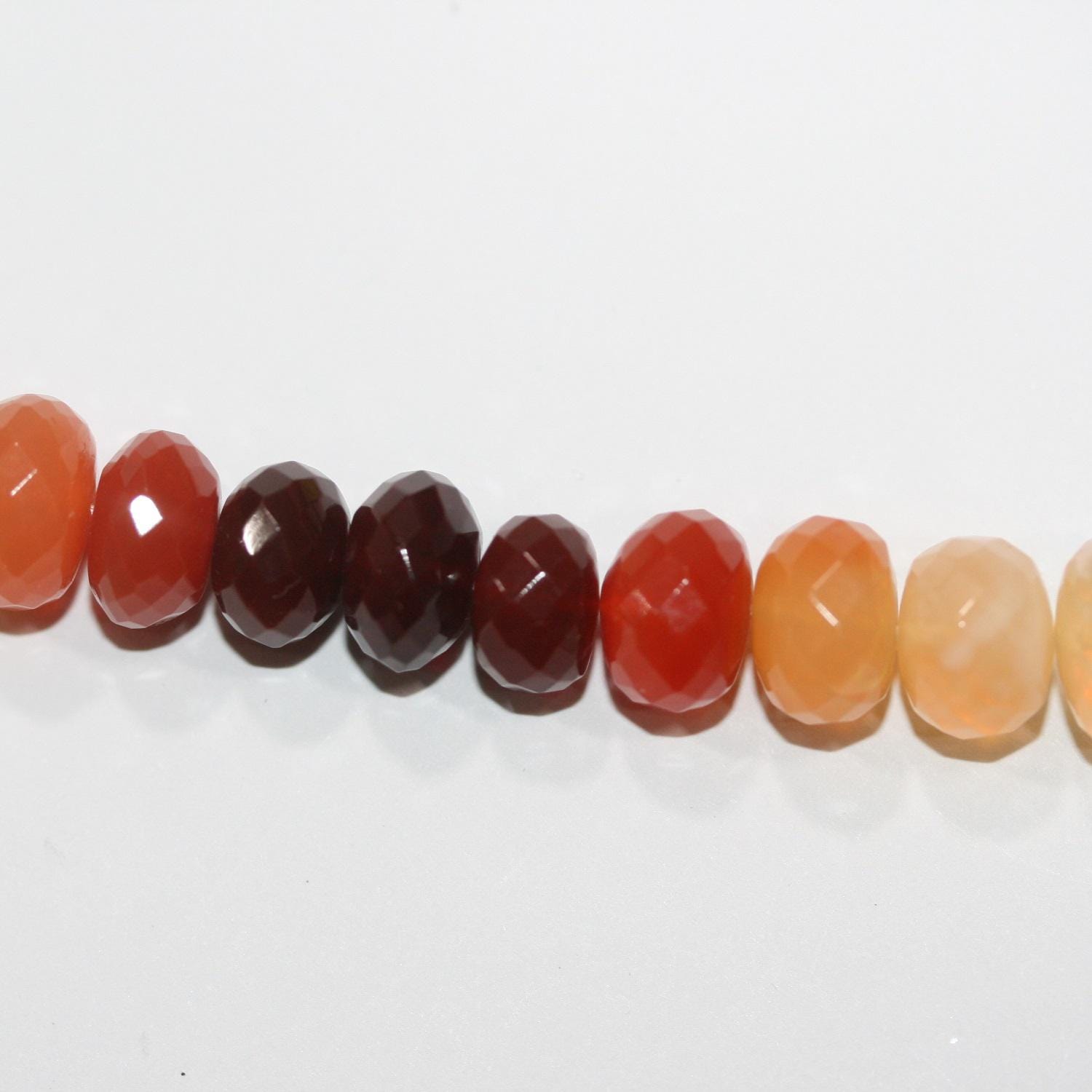 Cuentas redondas facetadas de ópalo de fuego mexicano de 40 cm (16"), 10 x 6 mm (aprox.), tira de 40 cm