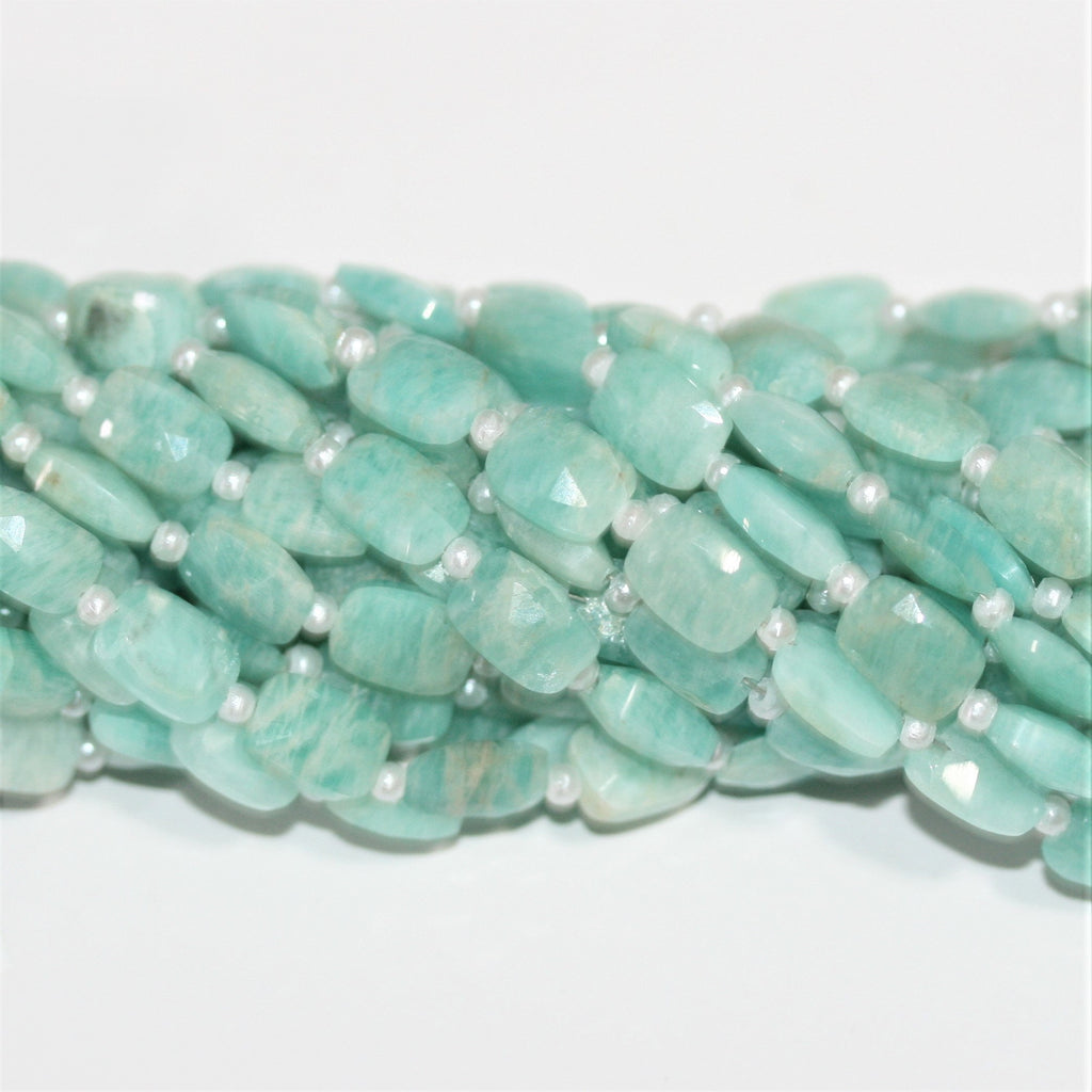 Cuentas rectangulares facetadas de amazonita de 7" de St. 9 x 6 mm - Hilo de 18 cm.