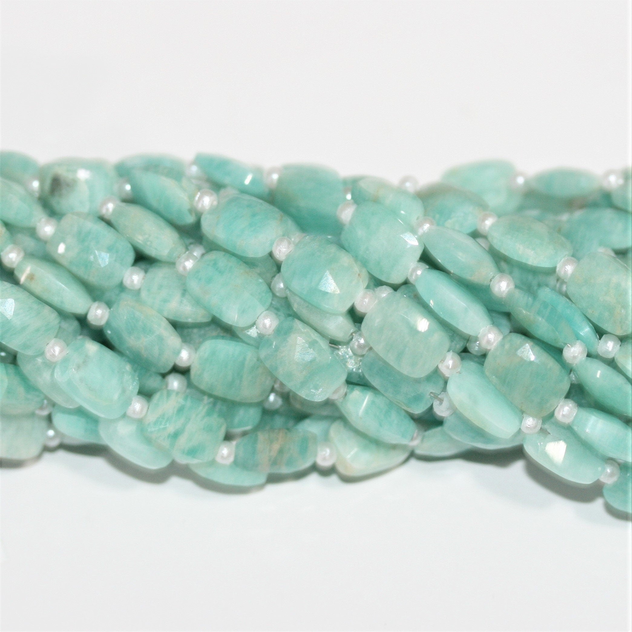 Cuentas rectangulares facetadas de amazonita de 7" de St. 9 x 6 mm - Hilo de 18 cm.