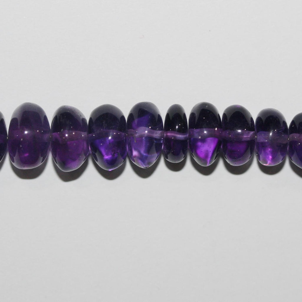 Cuentas redondas lisas de amatista de 16" (8 x 5-11 x 7 mm) graduadas. Longitud aproximada: 40 cm.