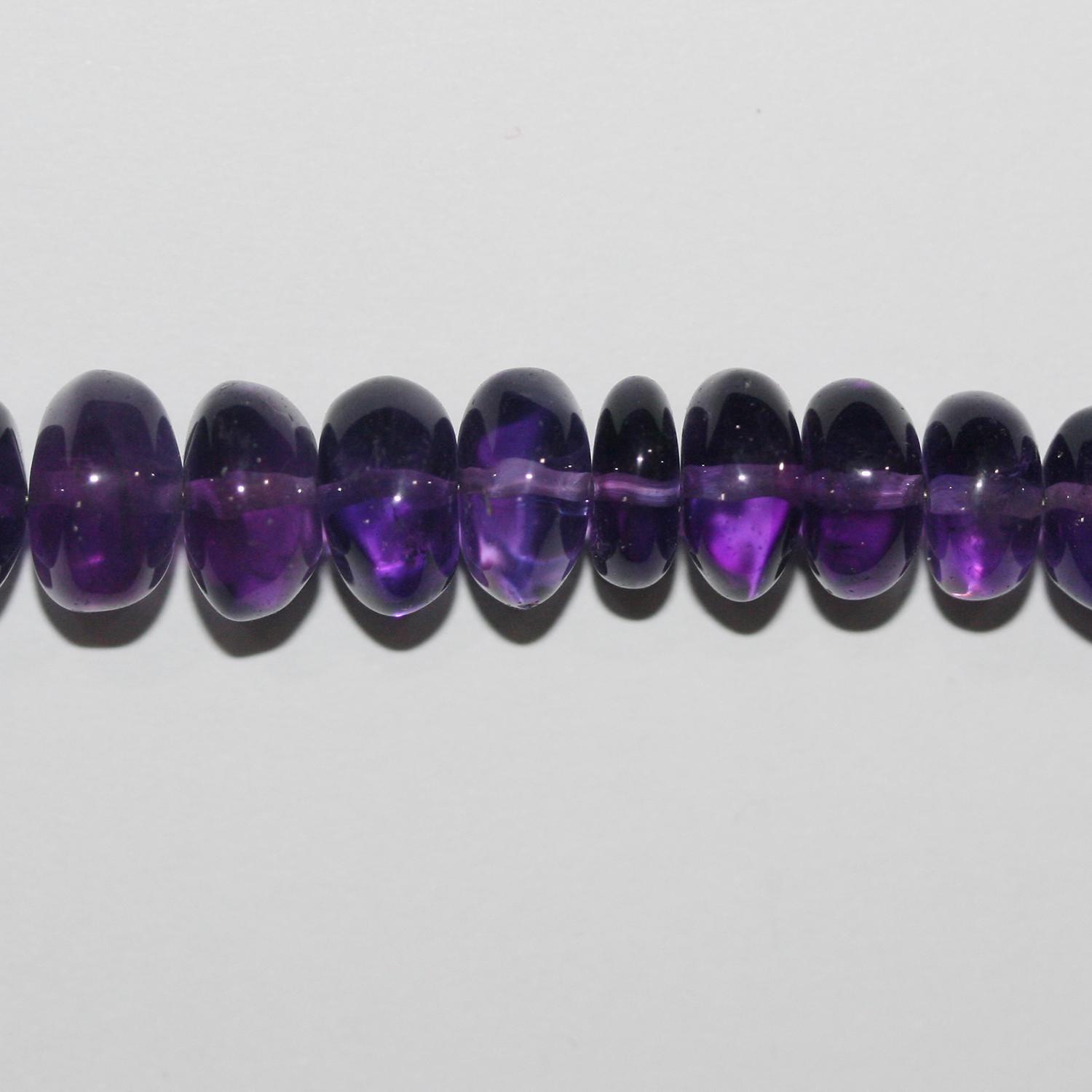 Cuentas redondas lisas de amatista de 16" (8 x 5-11 x 7 mm) graduadas. Longitud aproximada: 40 cm.