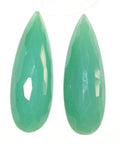 Green Calchedony Faceted Drop Cabochon 38x13mm. (2 Pcs)