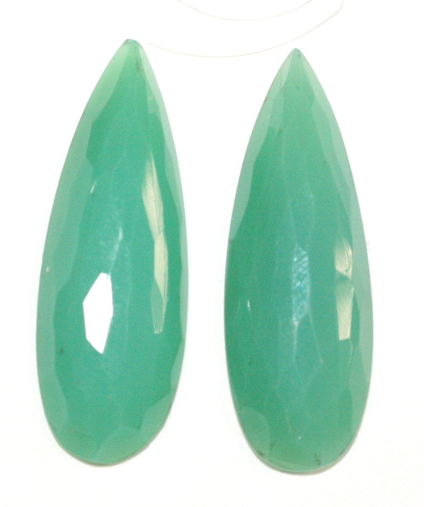 Green Calchedony Faceted Drop Cabochon 38x13mm. (2 Pcs)