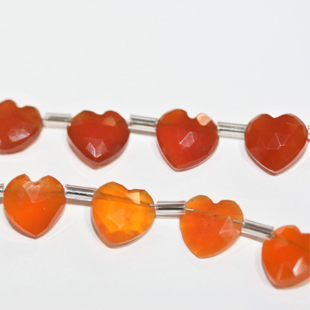 Cuentas de corazón facetadas de cornalina santa de 7", 9-10 mm, hilo de 17 cm.