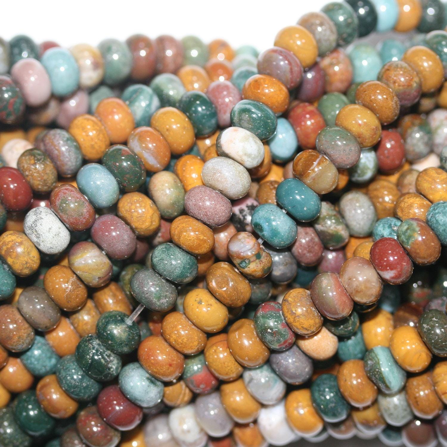 Perles rondelles lisses en jaspe St Ocean 15" 8x5mm.-Rig 39cm.