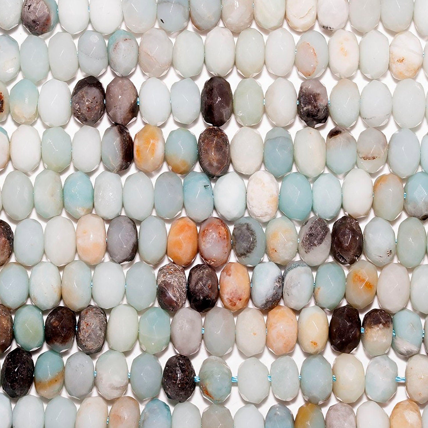 Cuentas redondas facetadas de amazonita de 40 cm (16"), 8 x 5 mm (tira de 40 cm)