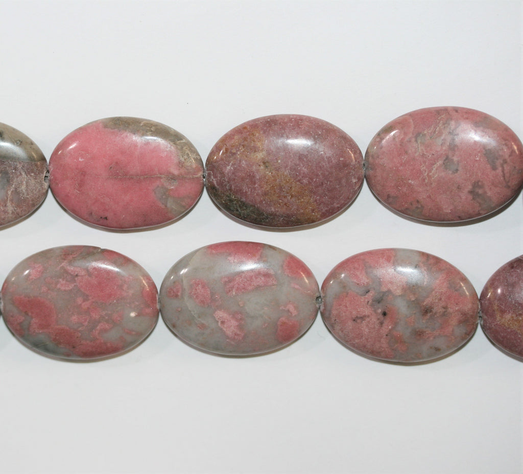 12" St Smooth Oval Rhodonite Beads 35x25mm.-Strand 32cm.