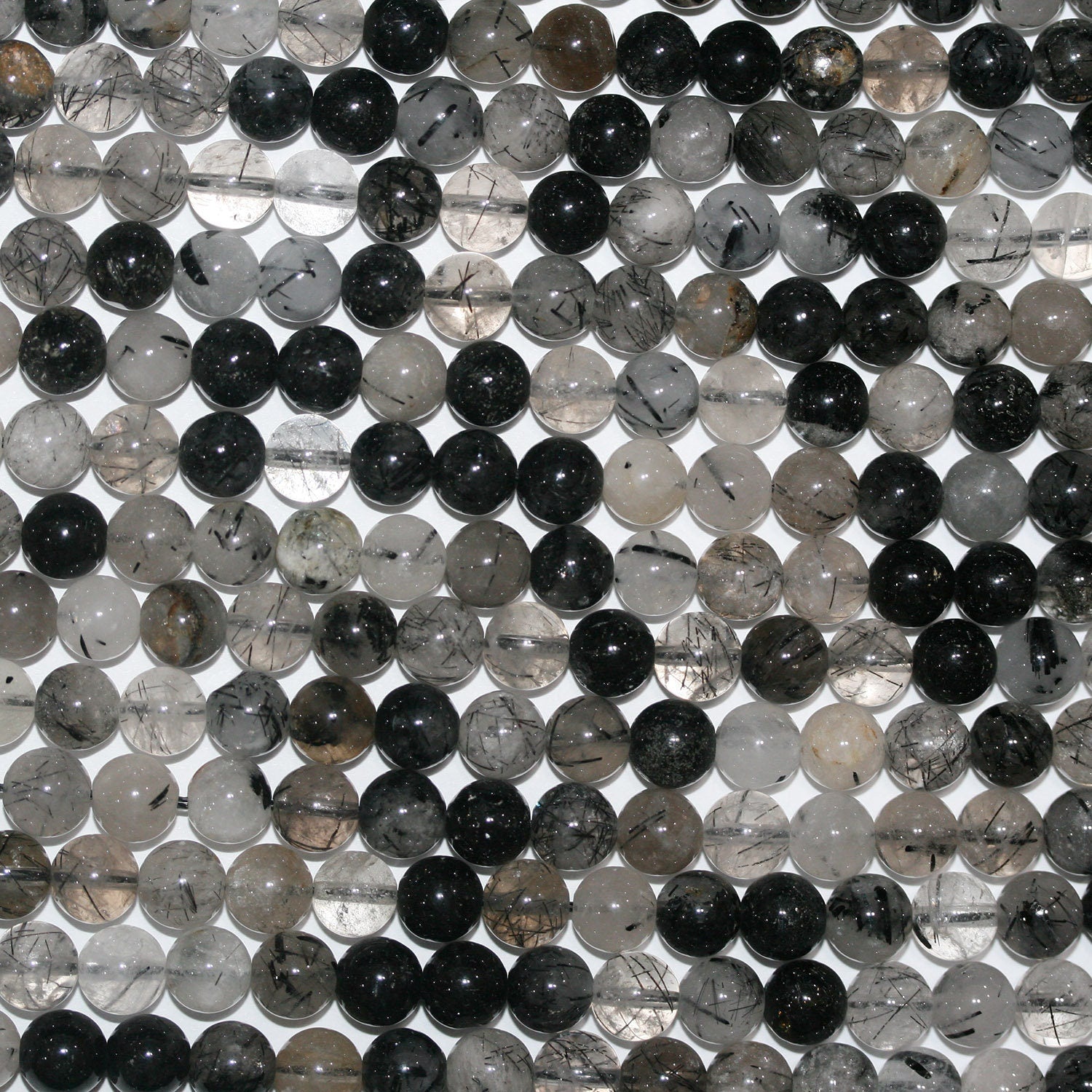 Perles rondes lisses en quartz tourmaline St, 8 mm, 15 pouces (39 cm) - Fil de 39 cm