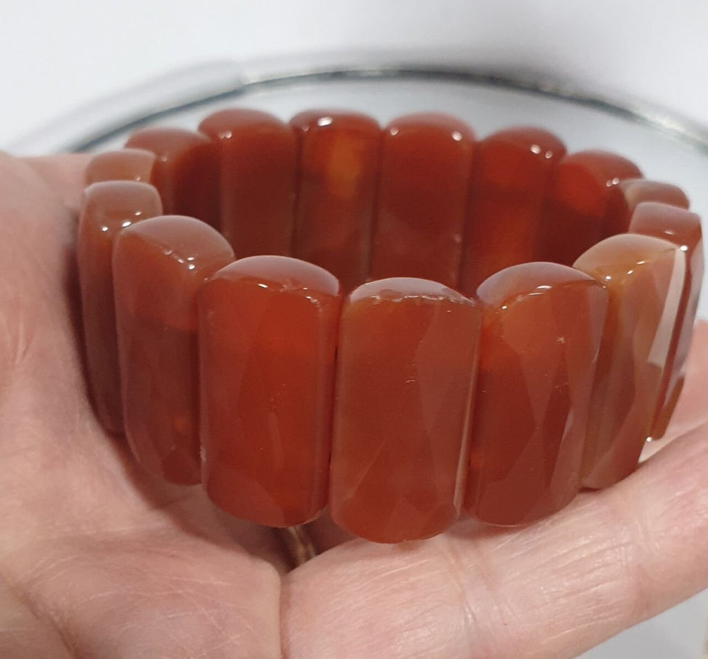 Bracelet extensible en agate cornaline, perles à facettes 25 x 12 mm - Fournisseur de bijoux à perles doublement percées - Pouvoir de guérison