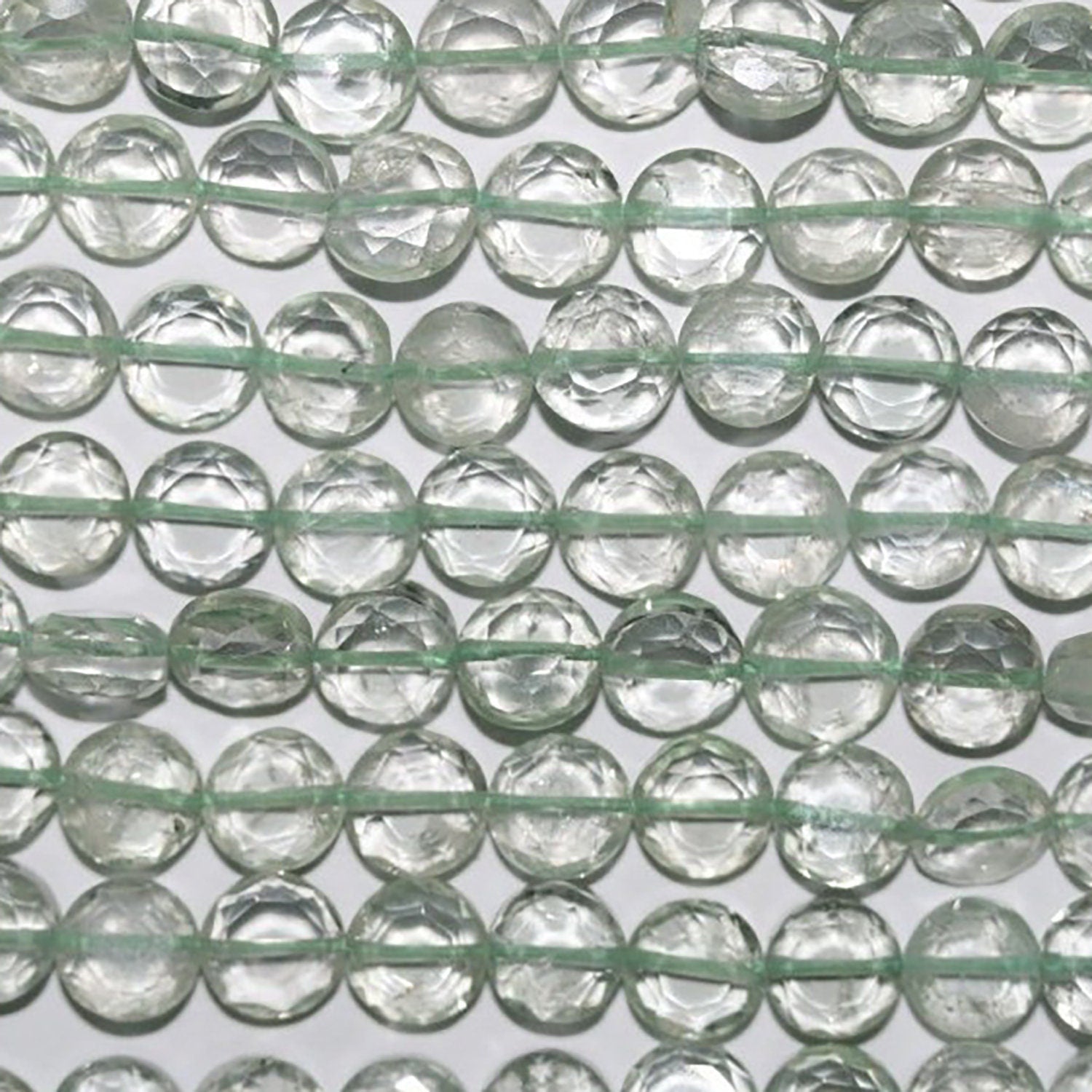 Perles de monnaie facettées en prasiolite de 14 pouces, 6-7 mm. - Fil de 37 cm.