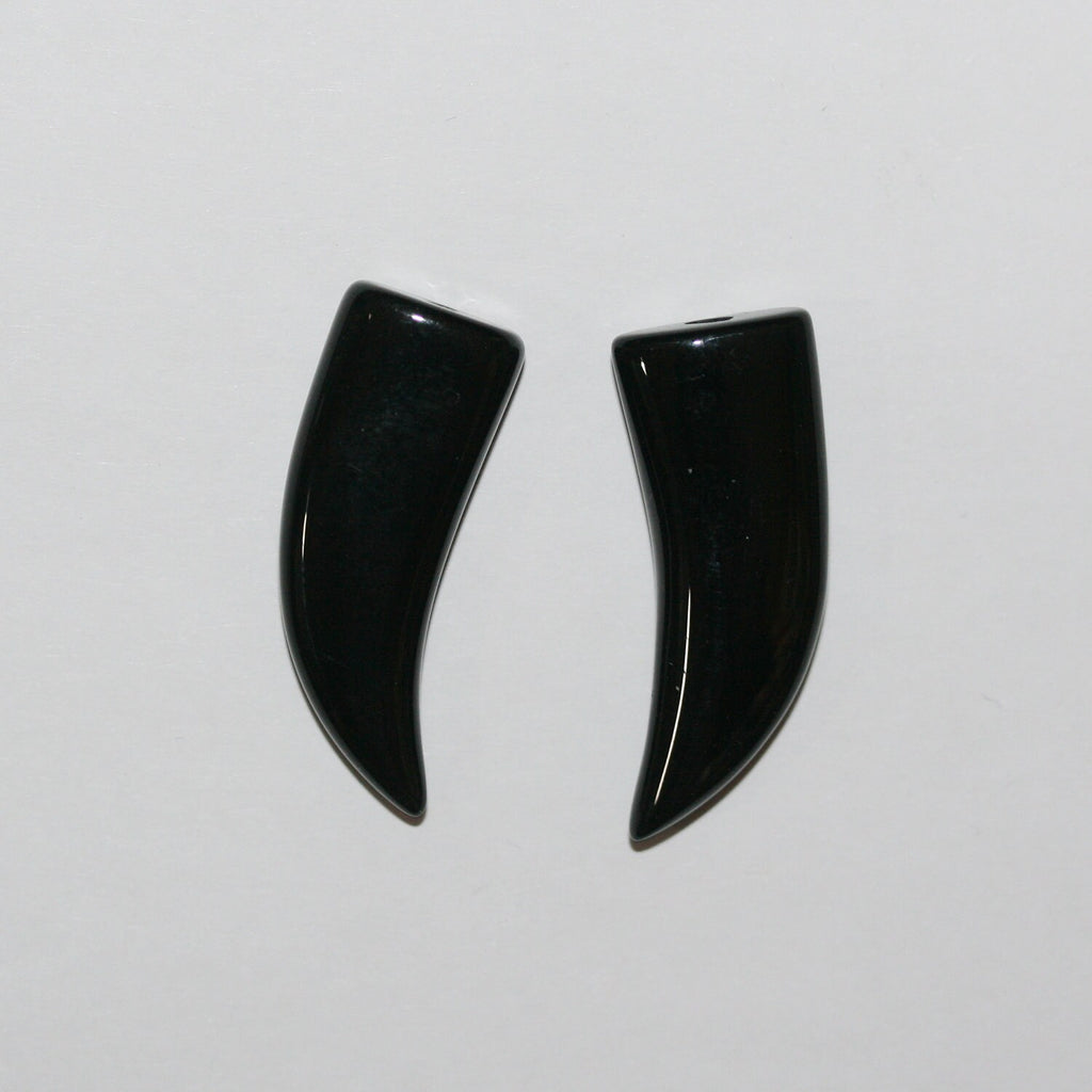 Lote de 4 colmillos lisos de ónix semiperforados de 28 x 12 mm (2 pares)