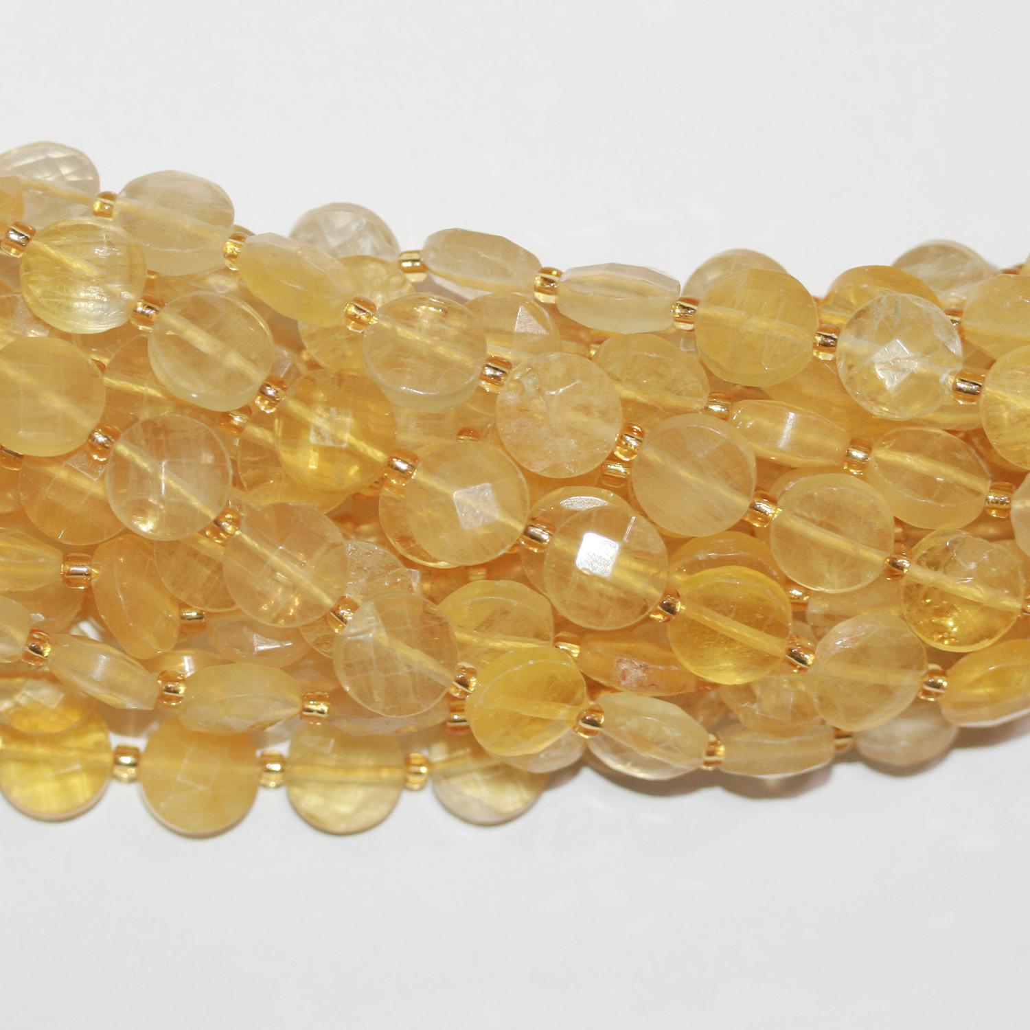 Perles de monnaie à facettes en fluorite jaune St 15" 10 mm.-Rig 39 cm.