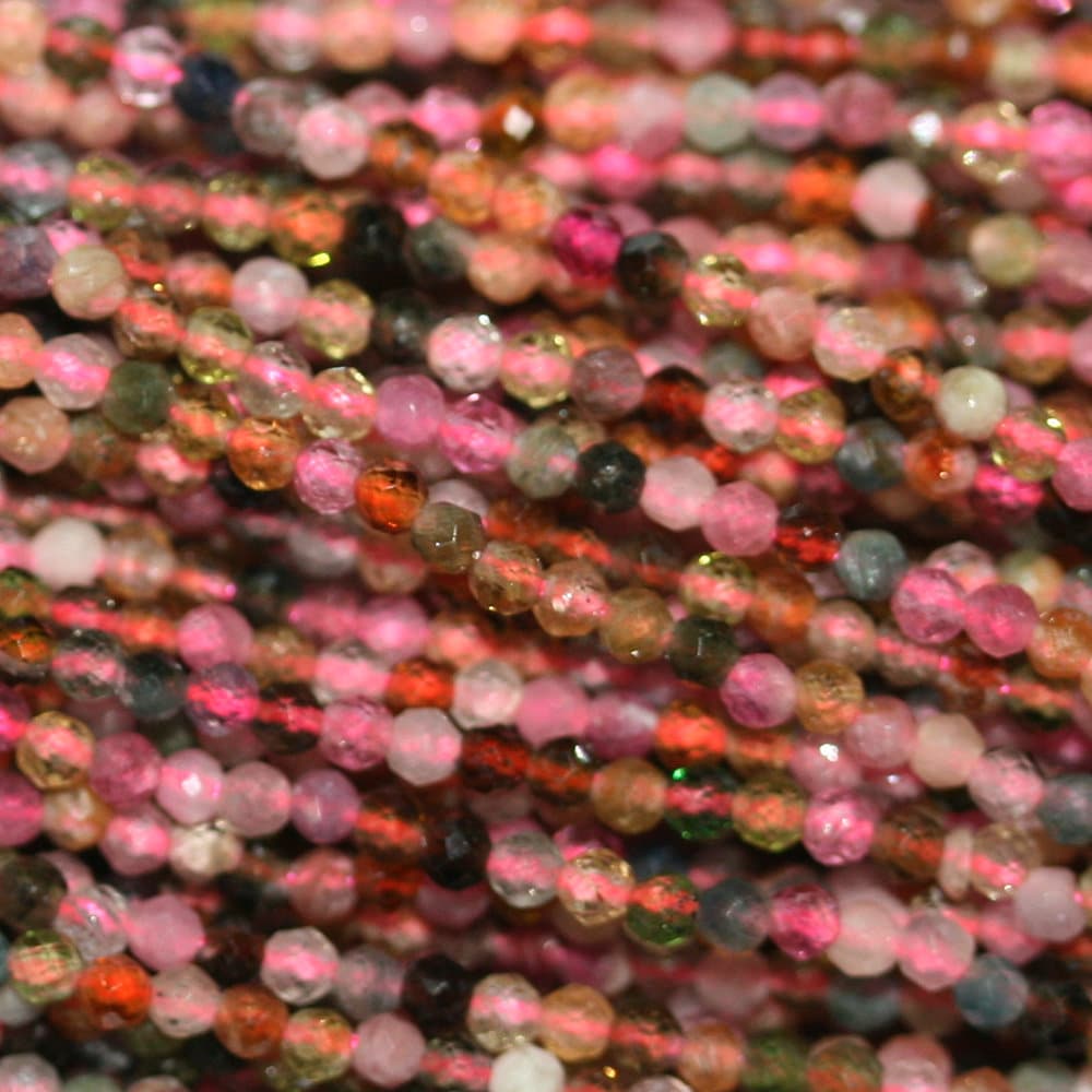 Perles rondes à facettes en tourmaline de 15 pouces (2 mm)