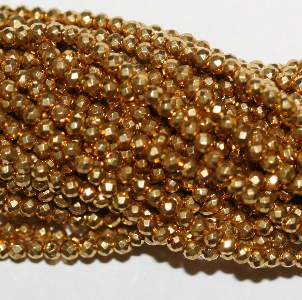 13" Strand Gold Pyrite Faceted Round Beads 2mm.