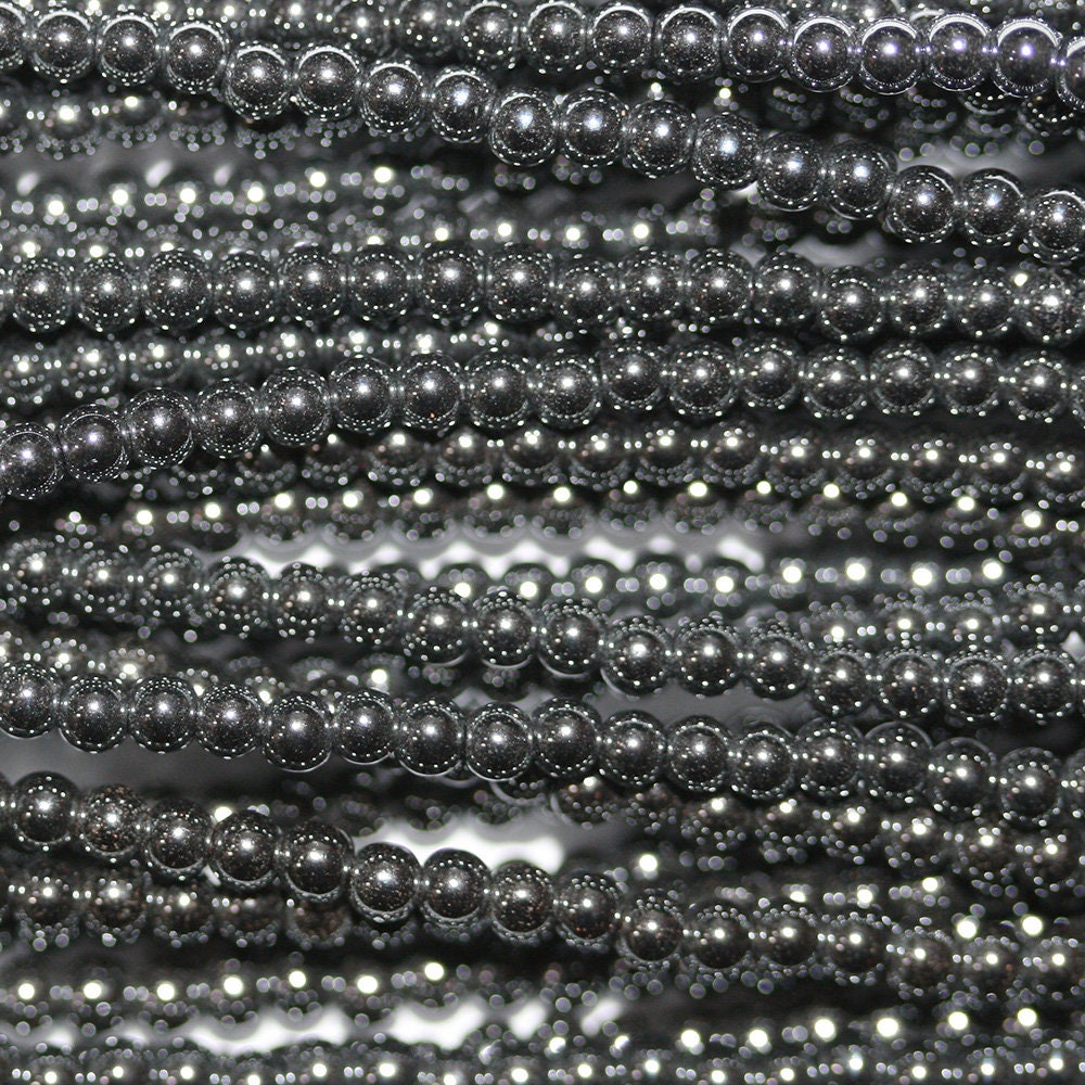 Brin de perles rondes d'hématite de 15 pouces, 2 mm.