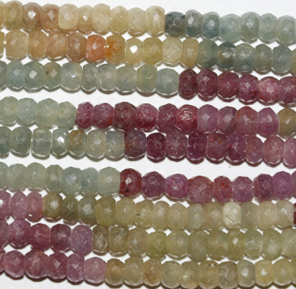 15" St Multi Sapphire Faceted Rondelle 4x3mm.-String 38cm.
