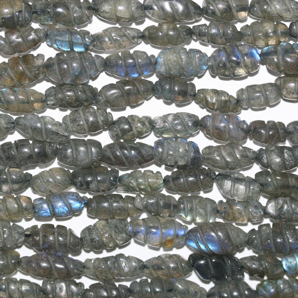 14" St Labradorite Carved Barrel 9x5mm.Approx.-Strand 37cm.
