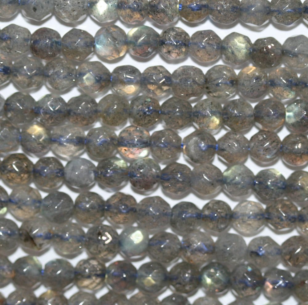 16" Cuentas Redondas Facetadas de Labradorita Santa 4mm.-Hilo 40cm.